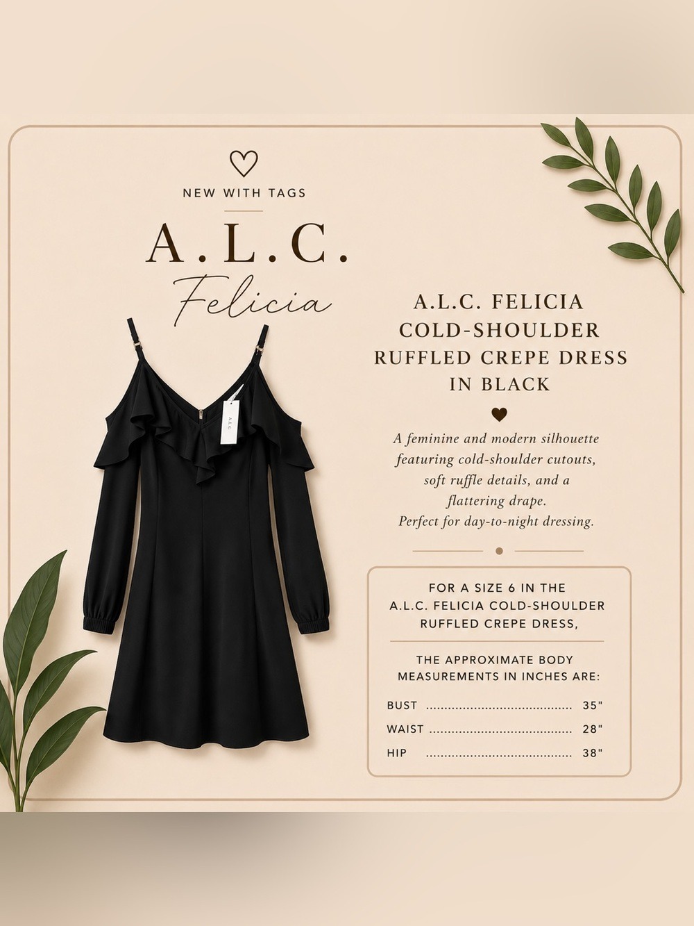 A.L.C. Black Felicia Cold Shoulder Ruffled Midi Dress
